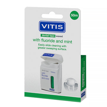 Vitis Tape waxed, fluoride en mint, groen (floss)