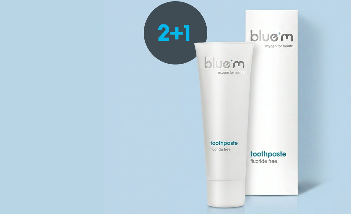 Bluem Toothpaste fluoride free tube en verpakking met 2+1 actie